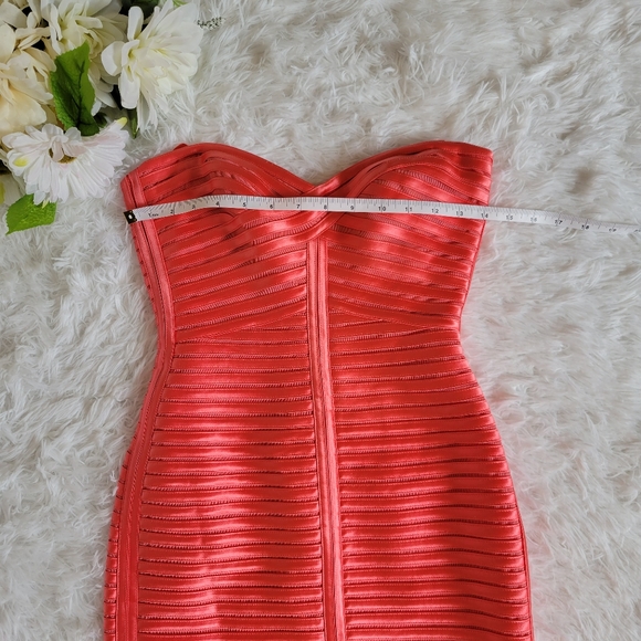 BCBG MaxAzria Dress Coral Size 2 Short Bodycon Party Strapless Bandage Style - Picture 8 of 12